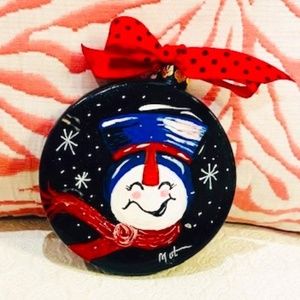 N29-Hand Painted Snowman Holiday Ornament by Alabama Artist